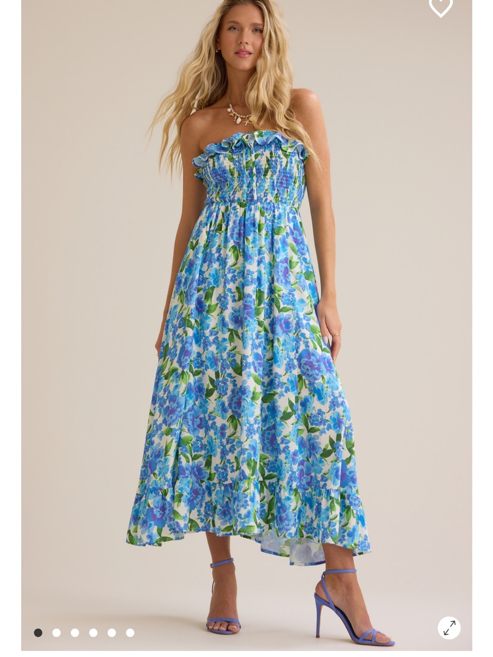 Altar’d State Marita Strapless Midi Dress NWT Strapless Blue Floral Maxi Dress